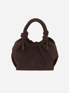 HVISK Jolly Brush Structure bag in umber brown - soft rounded tote with knotted top handles and ruched drawstring opening