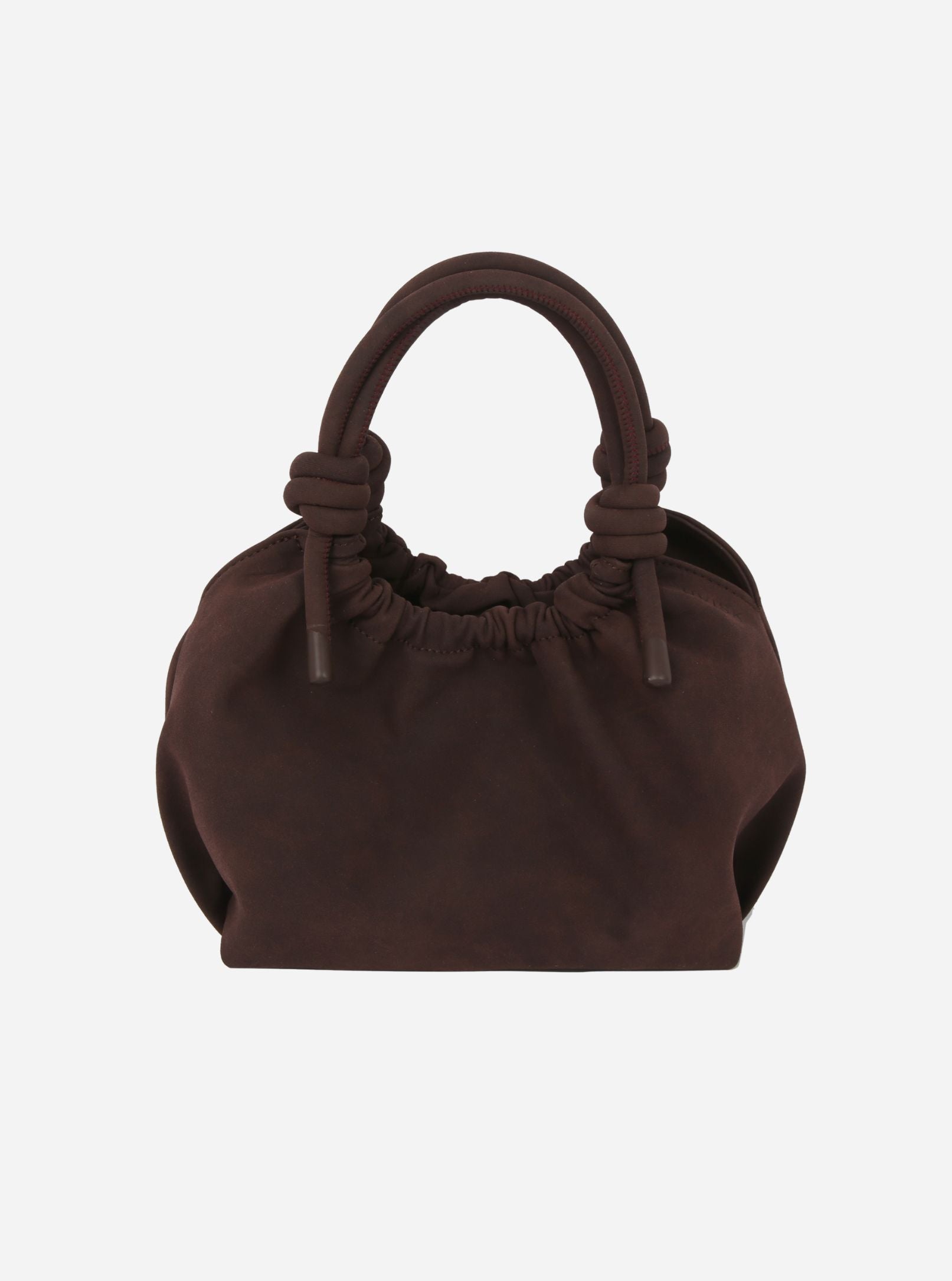 HVISK Jolly Brush Structure bag in umber brown - soft rounded tote with knotted top handles and ruched drawstring opening