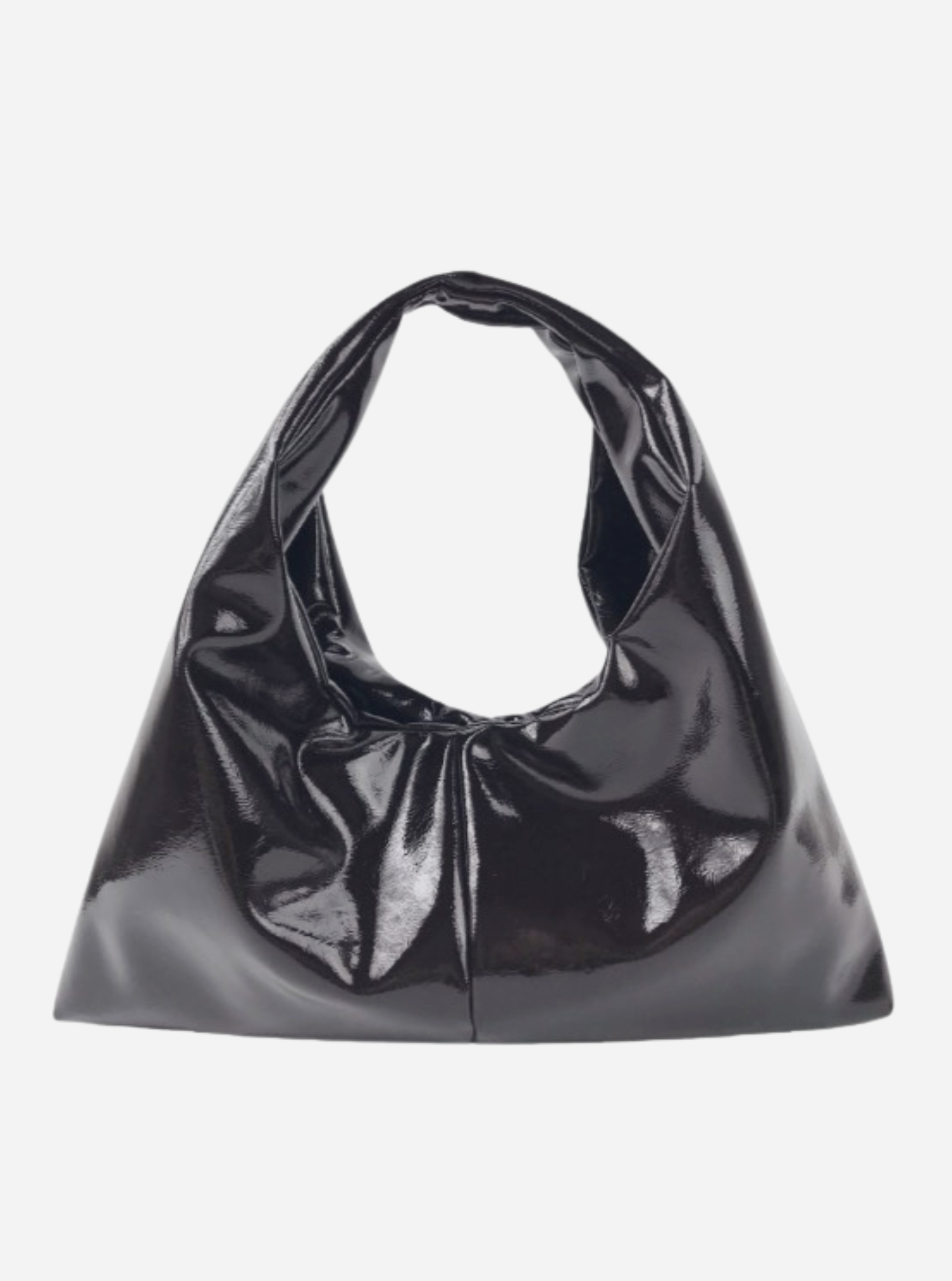 HVISK Sarah Glossy Bag in umber brown structured patent leather hobo bag with single shoulder strap