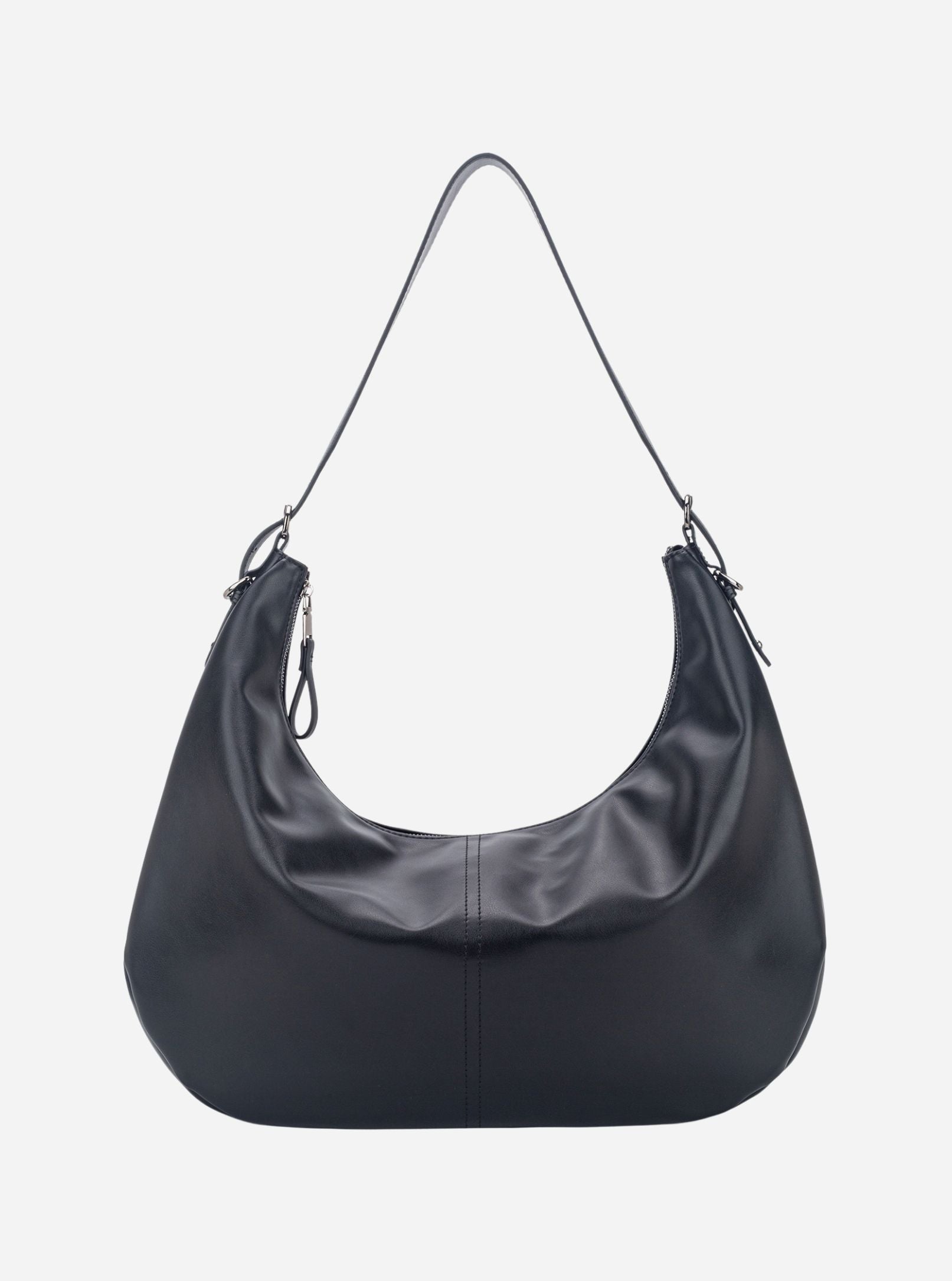 HVISK Estelle Soft Structure bag in black oversized crescent hobo bag with slim shoulder strap and silver hardware