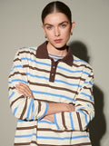 Freddie Striped LS Polo - Blue