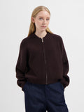 Model s wearing Lara Zip Knit Cardigan in brown - NOUS SOMMES LABELS