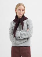 Model wearing Hollie scarf burgundy - NOUS SOMMES LABELS 