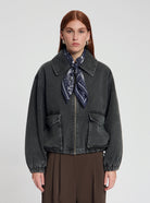 Model wearing Bennie Scarf Bandana print in navy - NOUS SOMMES LABELS 