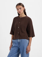 Brown short sleeve knit cardigan by Nous Sommes Labels 