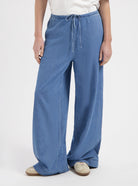 Wide leg denim pants lightweight with waist drawstring by Nous Sommes Labels 