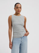 Women’s light grey sleeveless knit top with textured pattern by Nous Sommes Labels 