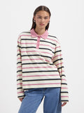 Striped long-sleeve polo shirt with a pink collar by Nous Sommes Labels 