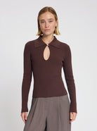 Model wearing the Maya Knit Top in Brown - NOUS SOMMES LABELS