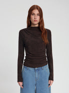 Model wearing Edie LS top in brown - NOUS SOMMES LABELS 