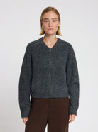 Model wearing the Lara Cardigan in Grey - NOUS SOMMES LABELS