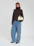 Model wearing High Zip Collar Knit Cardigan in purple - NOUS SOMMES LABELS 