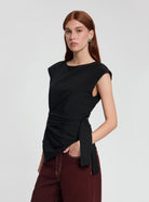 Model wearing Maddie knot top in black - NOUS SOMMES LABELS 