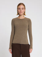 Model wearing the Timmie Stripe Top in Beige Stripe - NOUS SOMMES LABELS