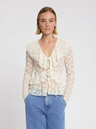 Model wearing the Noor Lace Top in White - NOUS SOMMES LABELS