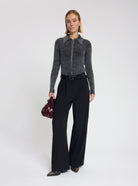 Model wearing the Tess Rib Cardigan in Black - NOUS SOMMES LABELS