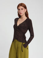 Janah Wrap Blouse in brown - NOUS SOMMES LABELS 