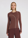 Model wearing the Leila Top in brown - NOUS SOMMES LABELS