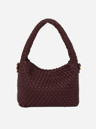 HVISK Twist Braided Soft Structure bag in deep burgundy - chunky woven leather shoulder bag with braided top handle and gold hardware