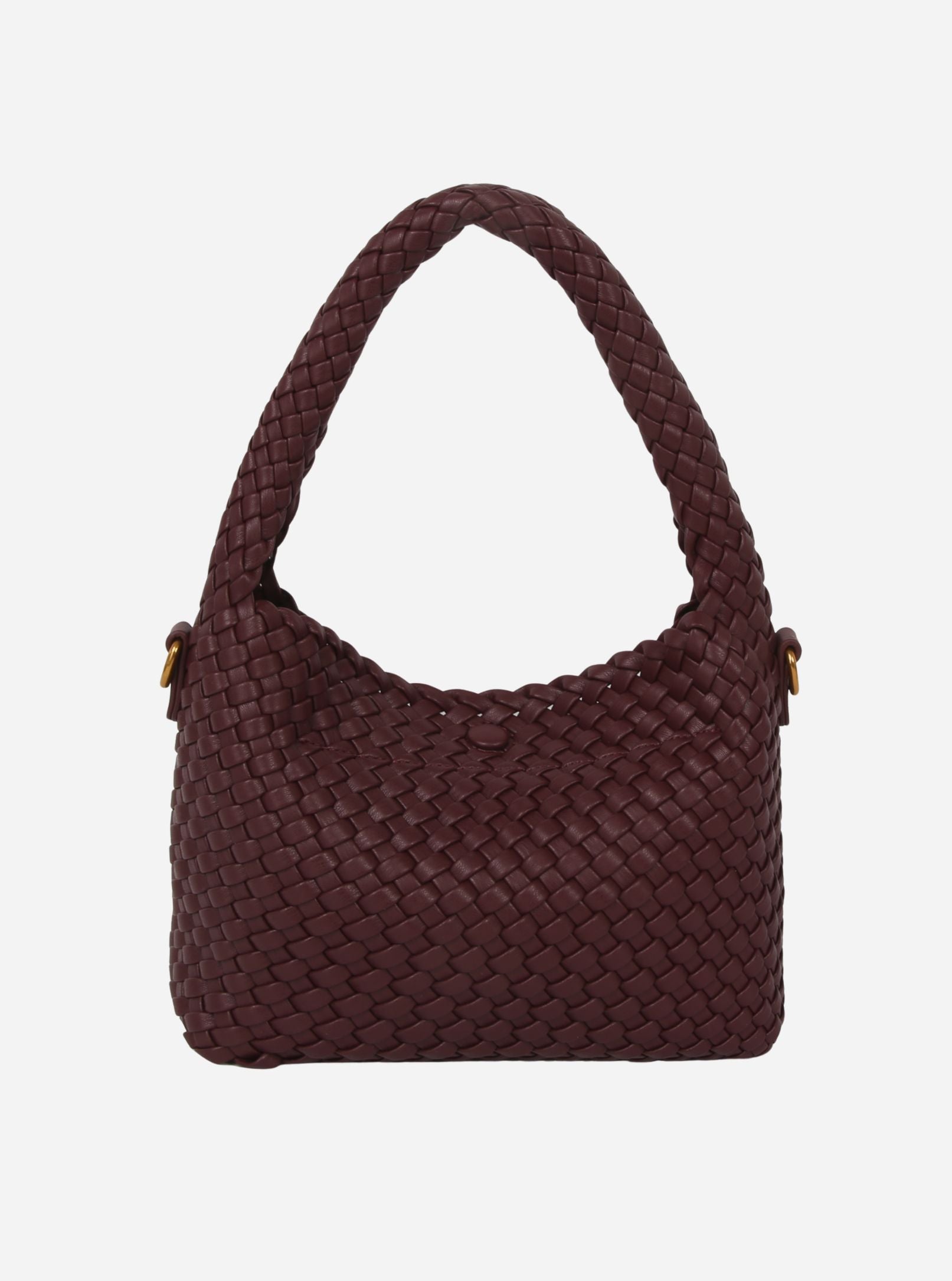 HVISK Twist Braided Soft Structure bag in deep burgundy - chunky woven leather shoulder bag with braided top handle and gold hardware
