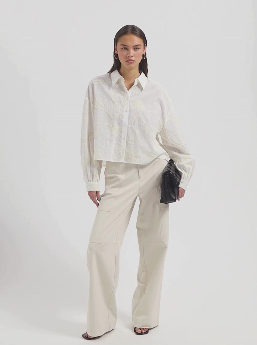 White cropped blouse with floral embroidery by Nous Sommes Labels 
